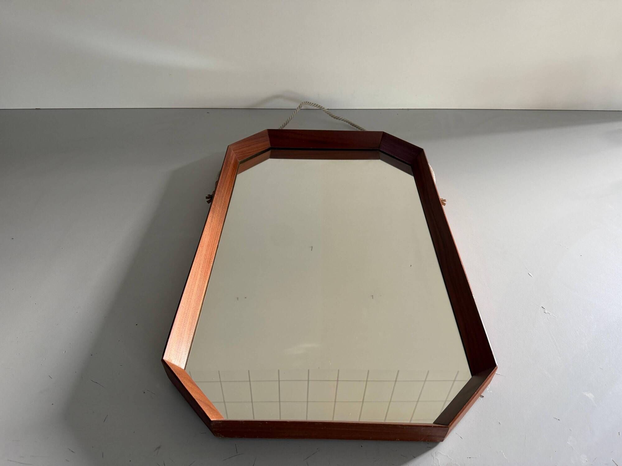 Mid-century rectangular wall mirror in teak, 1960, Italy