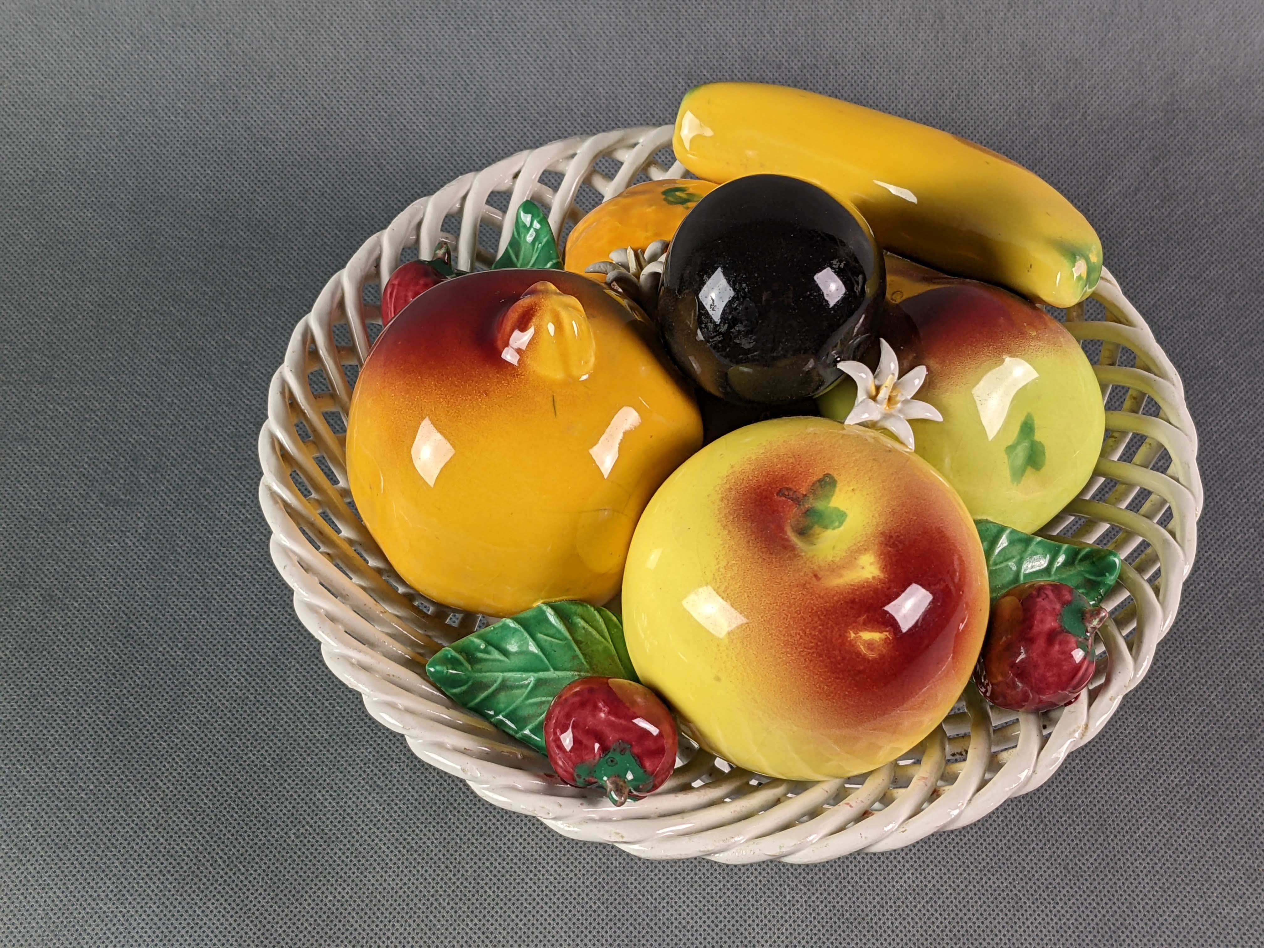 Fruit basket vintage braided ceramic slurry