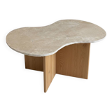 Cloud coffee table in travertine and dark oak.