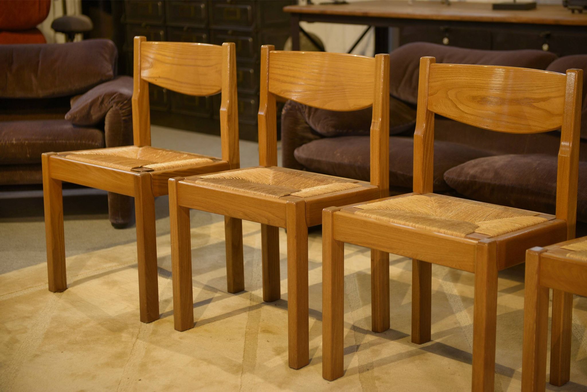 Set of 4 elm chairs Maison Regain 1960s