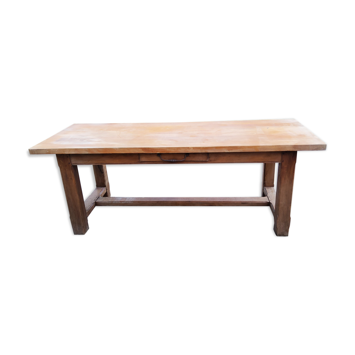 Table de ferme en hêtre et chêne 1 tiroir en ceinture 200cm