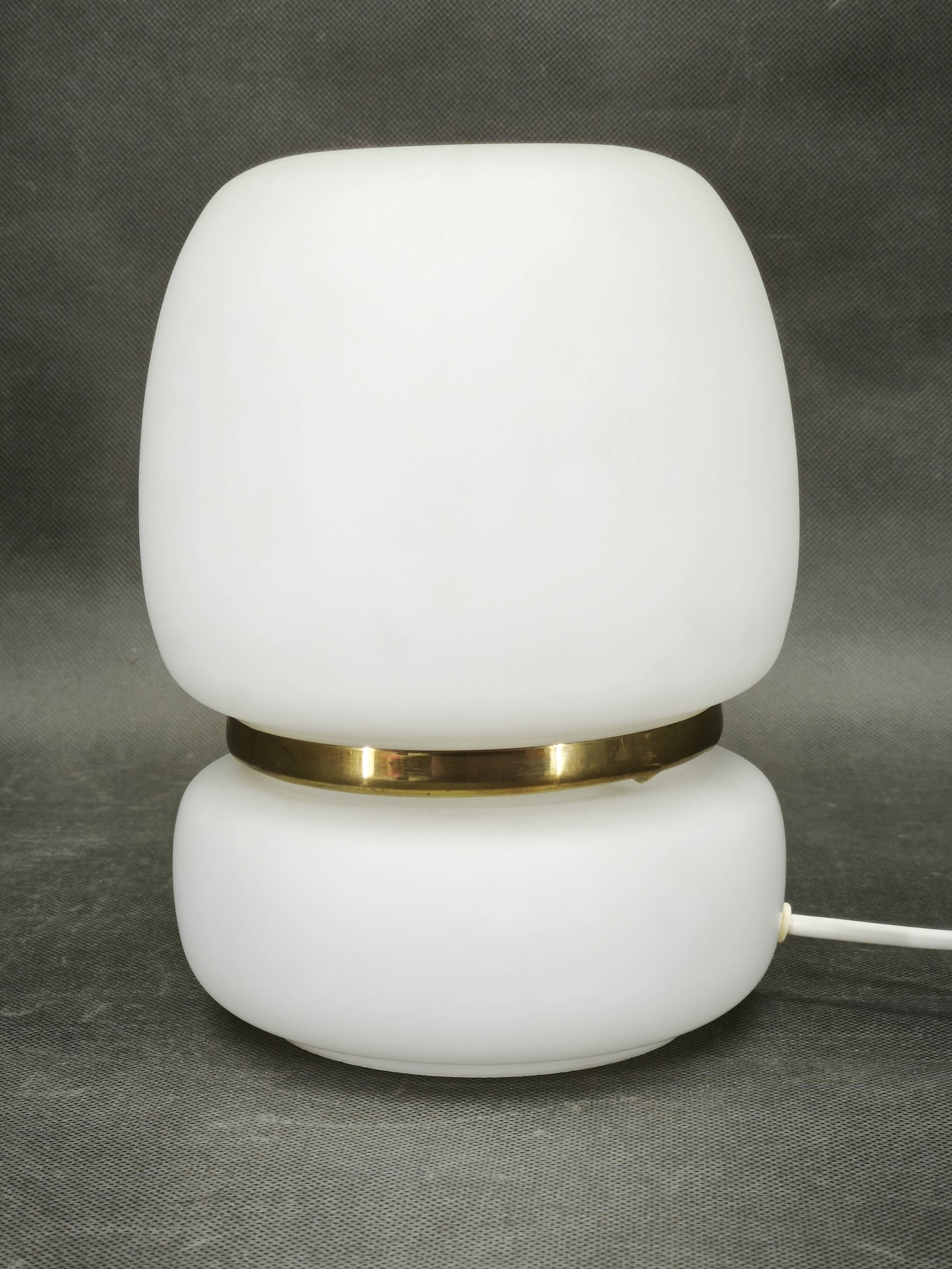Czech Opaline Glass and Brass Table Lamp, 1970s