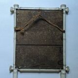 White painted bamboo mirror, vintage bohemian country decor, 50s