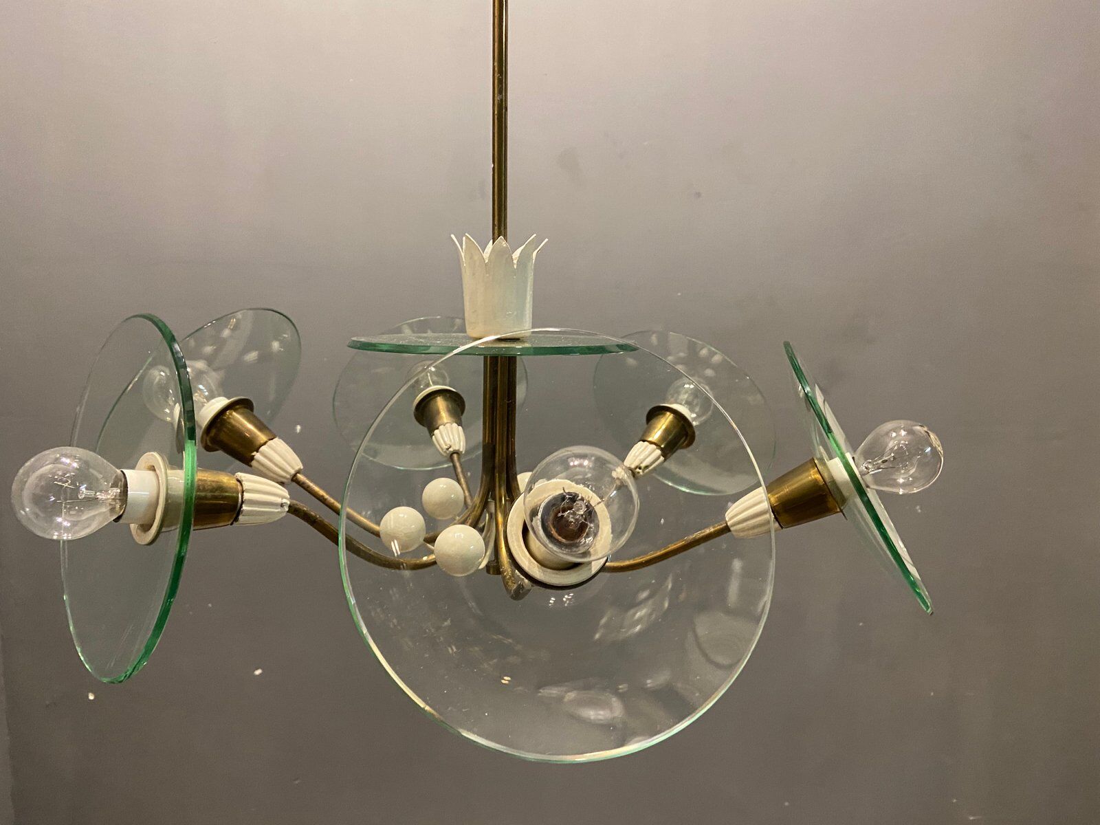 Brass glass chandelier, 1940s