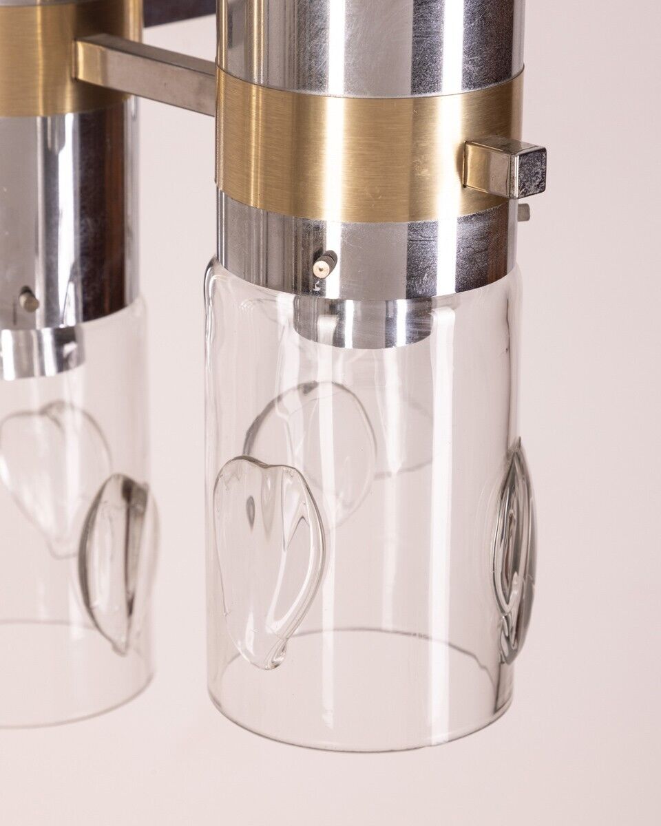 Lustre des années 70 en métal et verre Sicolari