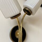 Black and gold metal wall and white opalines sconce