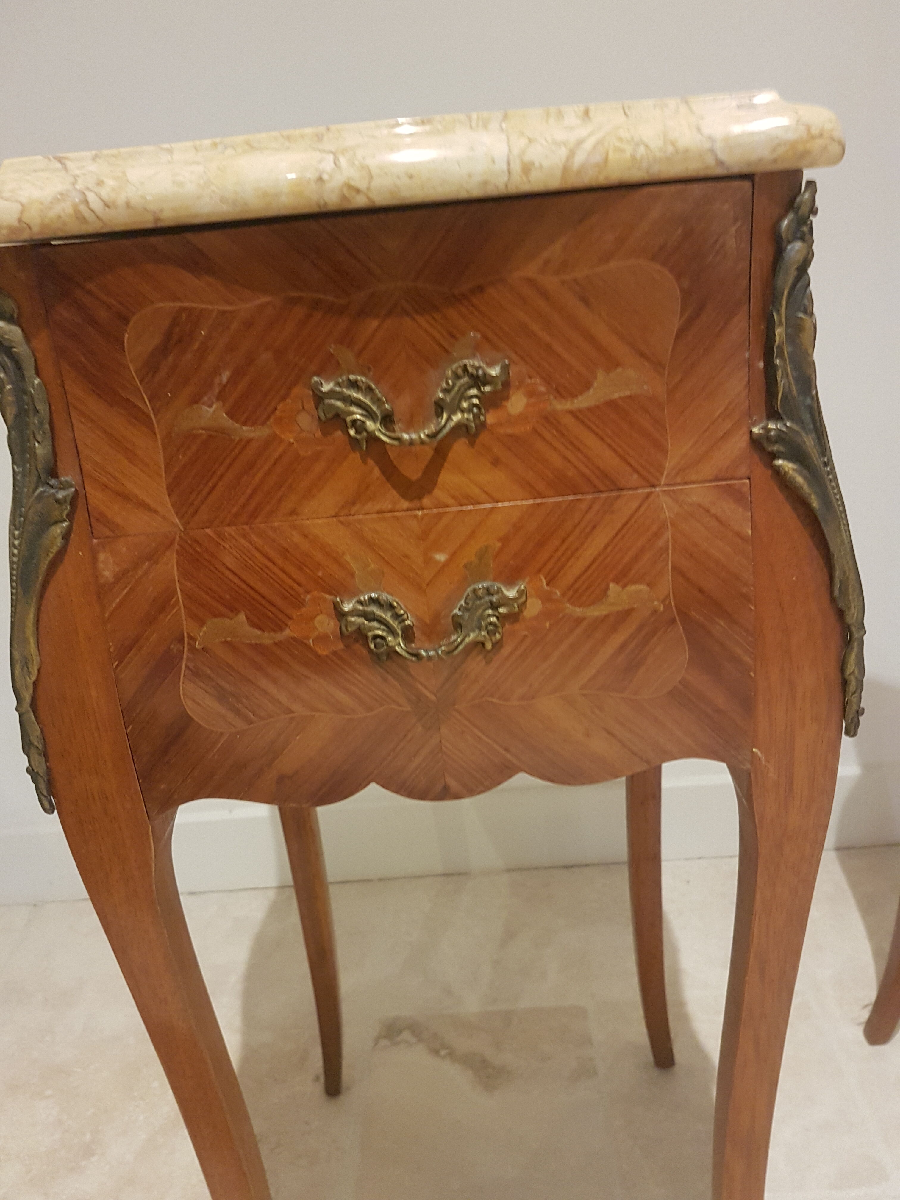 Pair of bedside tables marble top