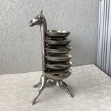 Bronze giraffe and silver metal servant