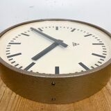 Brown industrial factory wall clock from Pragotron, 1960s