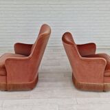 1970s, Danish set of two velour armchairs, original condition, beech wood.