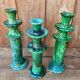 3 Tamegroute candle holders in green glazed ceramic from Morocco.