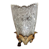 Vase verre pressé sur base bronze