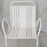 Pair of honeycomb steel armchairs. France, circa 1950.