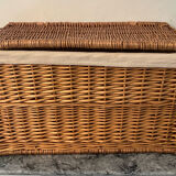 Woven wicker vintage suitcase