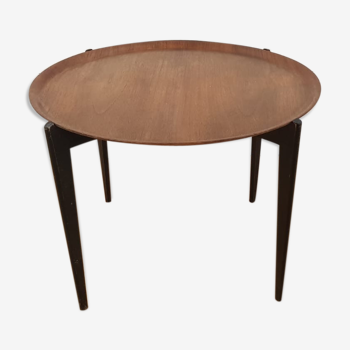 Table basse pliante à plateau rond en teck Suède 1950