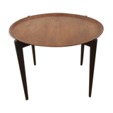 Folding coffee table top round teak Sweden 1950
