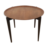 Folding coffee table top round teak Sweden 1950