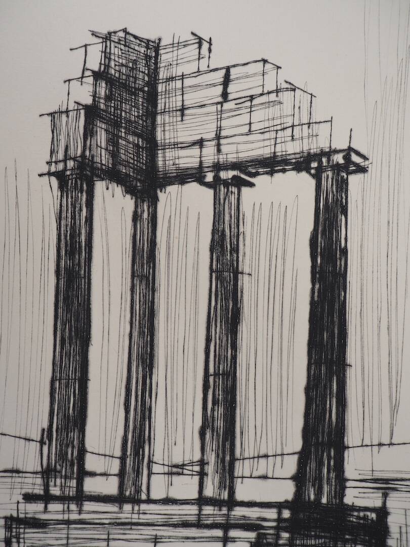Bernard Buffet : Temple en ruine (Pompéi) - Gravure originale