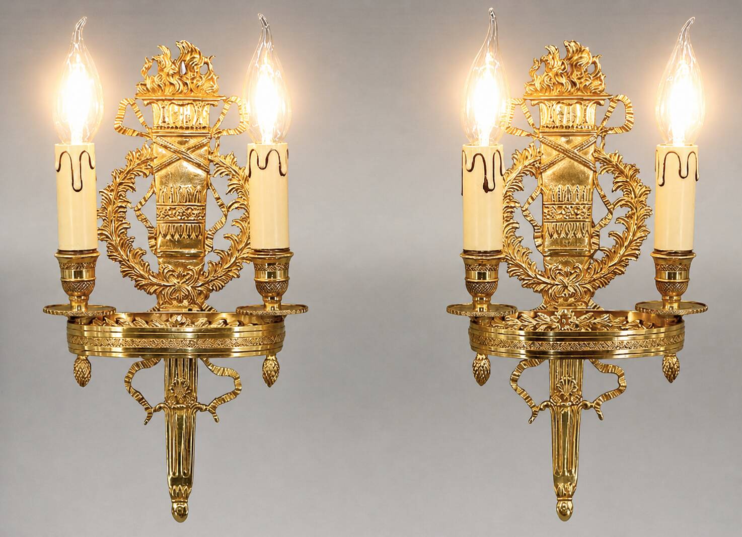 Pair of Gilded Bronze Wall Lights, Directoire Style, Two Lights