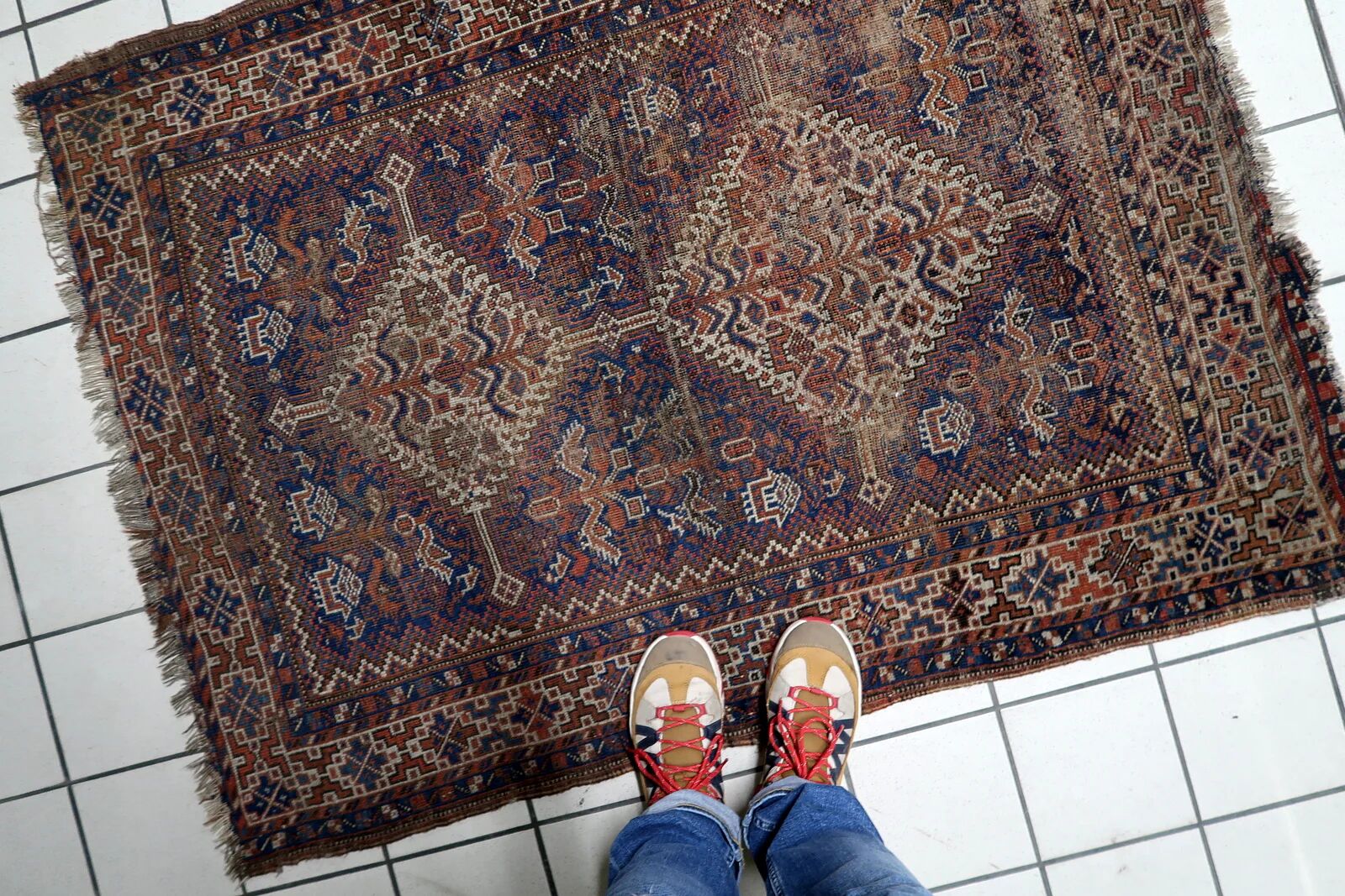 Antique Persian Khamseh handmade rug 110xm x 147cm 1880s