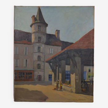 Louis Georges ALATERRE (19th-20th century) "La halle de Martel (Lot)" Oil on canvas signed