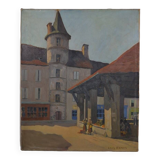 Louis Georges ALATERRE (19th-20th century) "La halle de Martel (Lot)" Oil on canvas signed