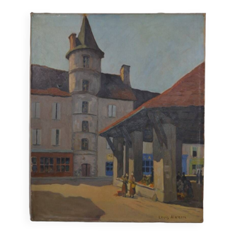 Louis Georges ALATERRE (19th-20th century) "La halle de Martel (Lot)" Oil on canvas signed