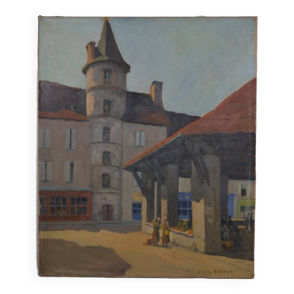Louis Georges ALATERRE (XlXe-XXe siècle) "La halle de Martel (Lot)" Huile sur toile signée