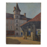 Louis Georges ALATERRE (XlXe-XXe siècle) "La halle de Martel (Lot)" Huile sur toile signée