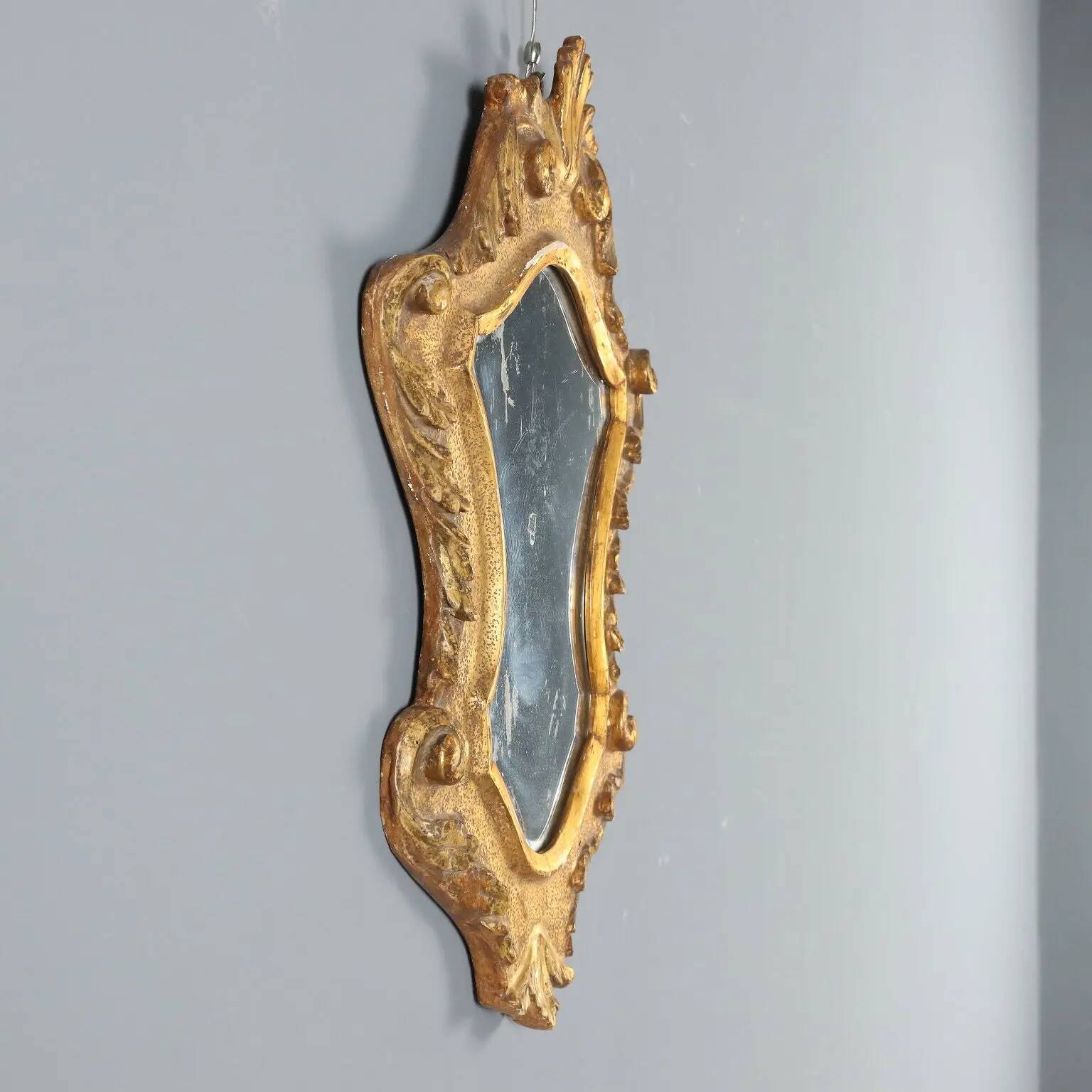 Antique carved and gilded wooden mirror, Italy, 19th century