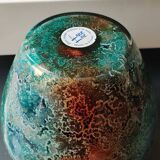 Large signed Line Lacquered Ball Vase. Made of églomisé glass. Dimensions: 18 x 16 cm