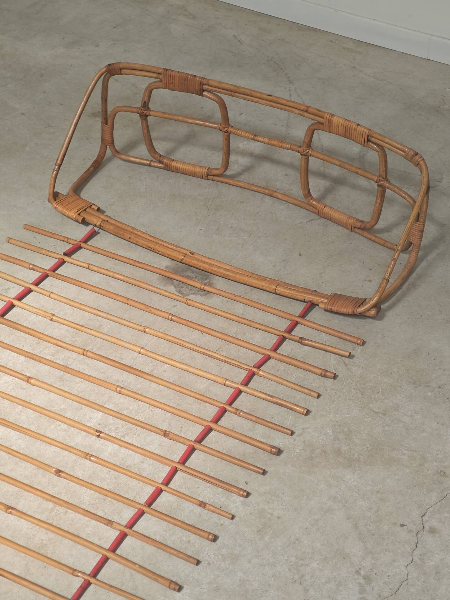 Wall-mounted coat rack in rattan, Czechoslovakia 1960