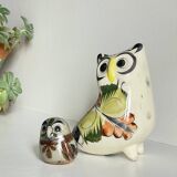 Duo de hiboux en céramique artisanale vintage