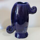 Vase face glazed earthenware blue design XXe Sandra Corina Paris