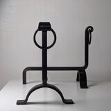 Pair of modernist wrought iron andirons - 1950s