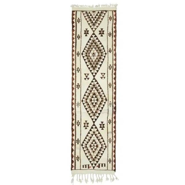1970s Vintage Turkish Hand-Knotted Wool Cotton Beige Runner Rug 92x355