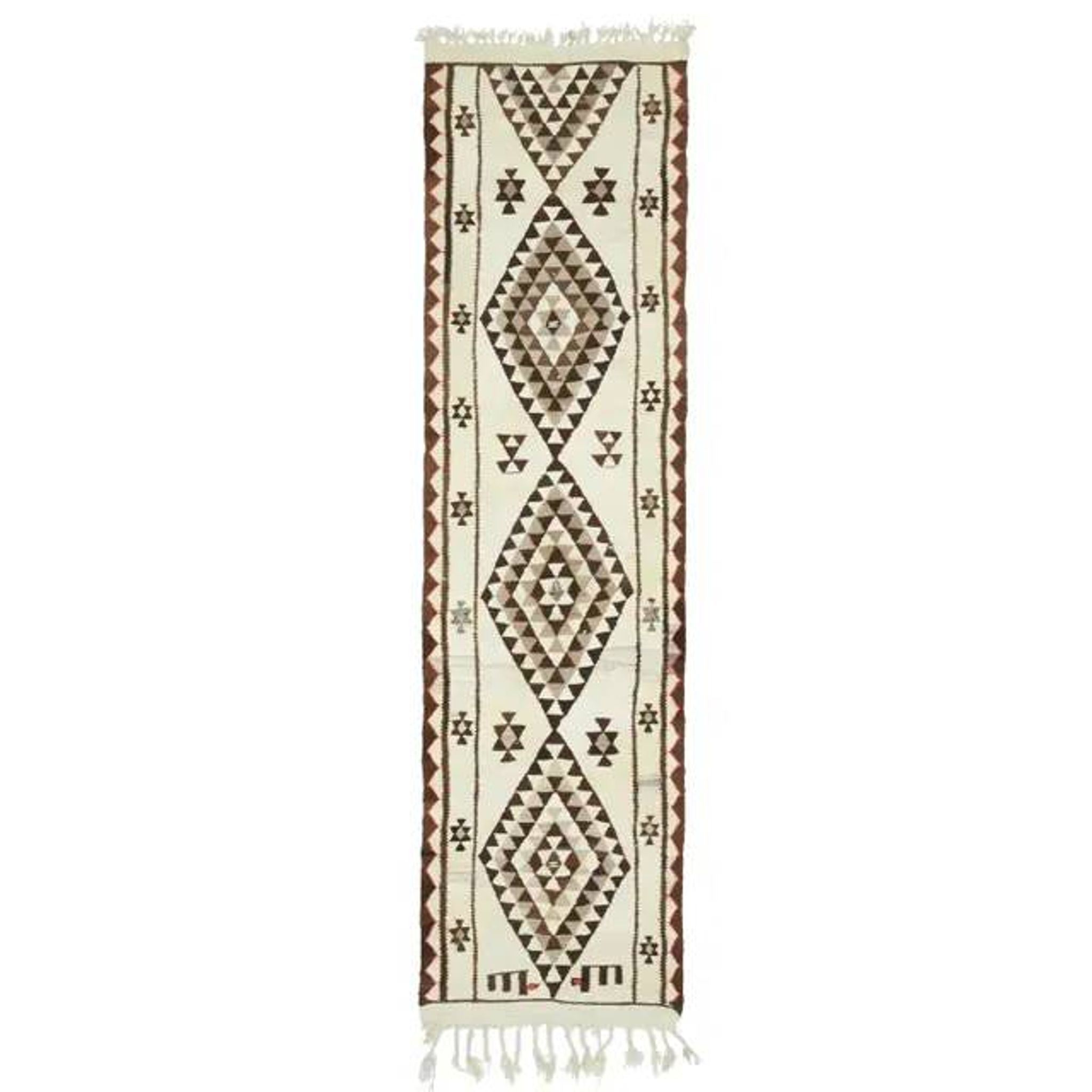 1970s Vintage Turkish Hand-Knotted Wool Cotton Beige Runner Rug 92x355