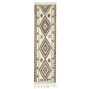 1970s Vintage Turkish Hand-Knotted Wool Cotton Beige Runner Rug 92x355