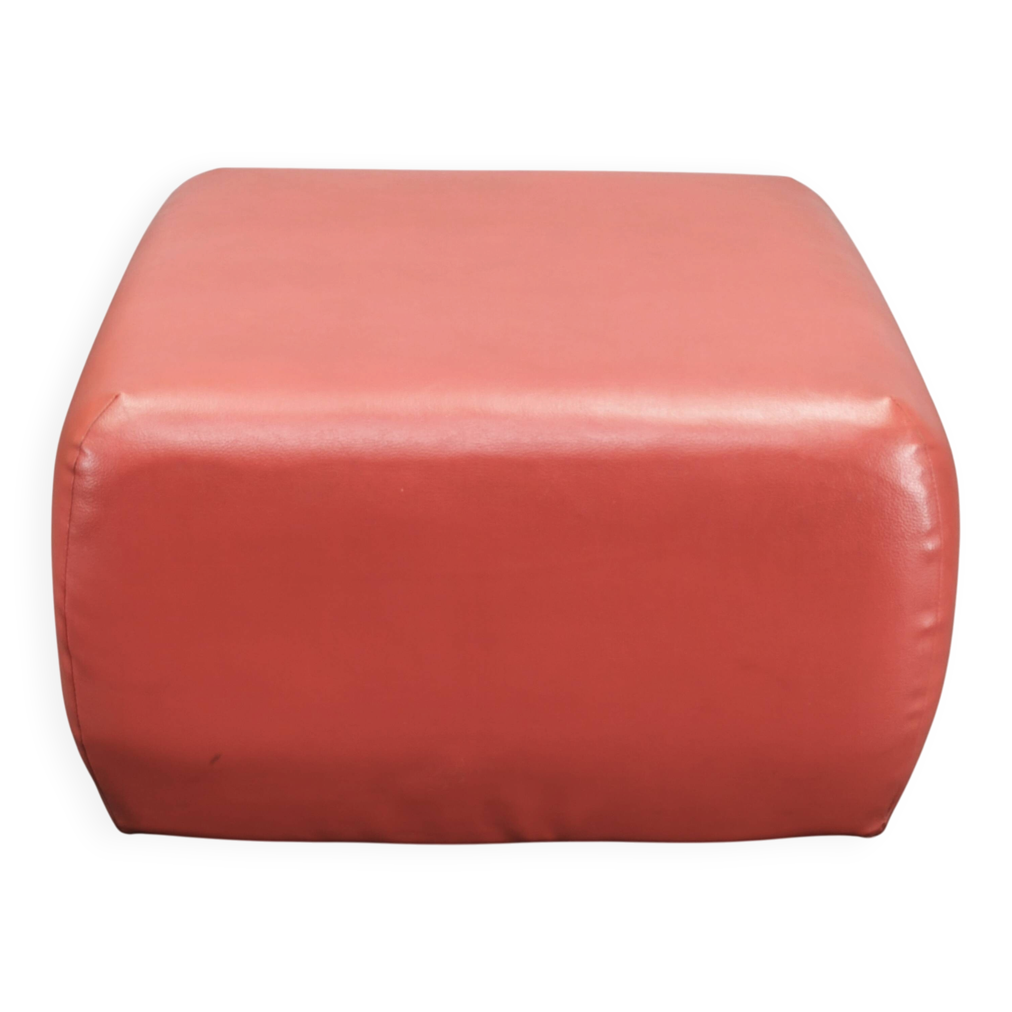 1980s Italian Postmodern Red Faux Leather Pouf Ottoman