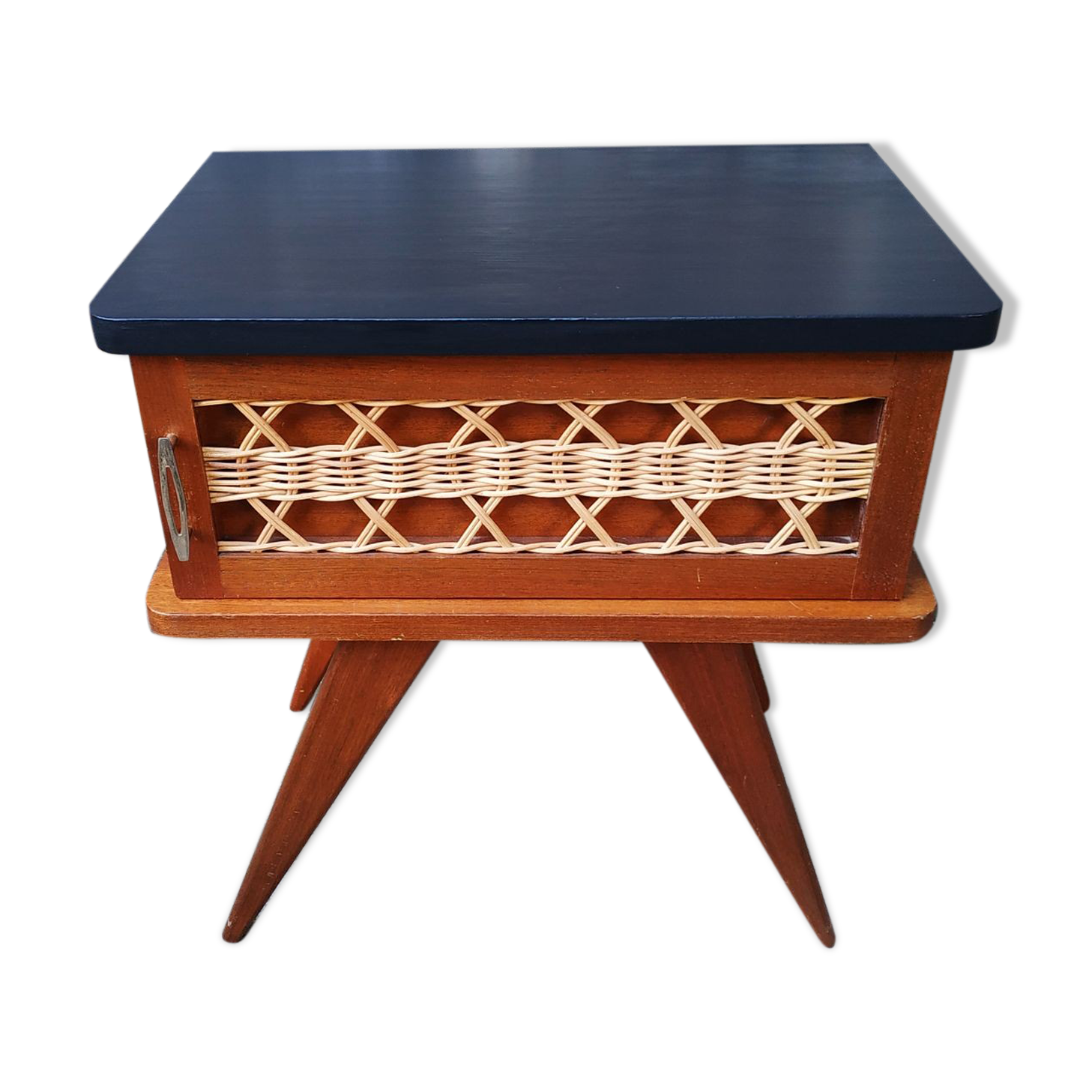Bedside table wood and braided rattan