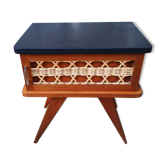 Bedside table wood and braided rattan