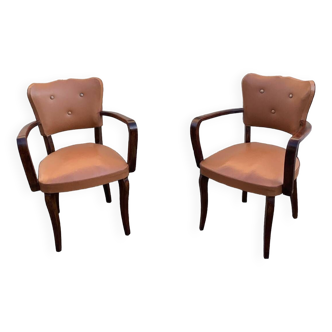 Vintage bridge armchairs in wood and imitation leather