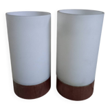 Pair of scandinavian table lamp glass and teak