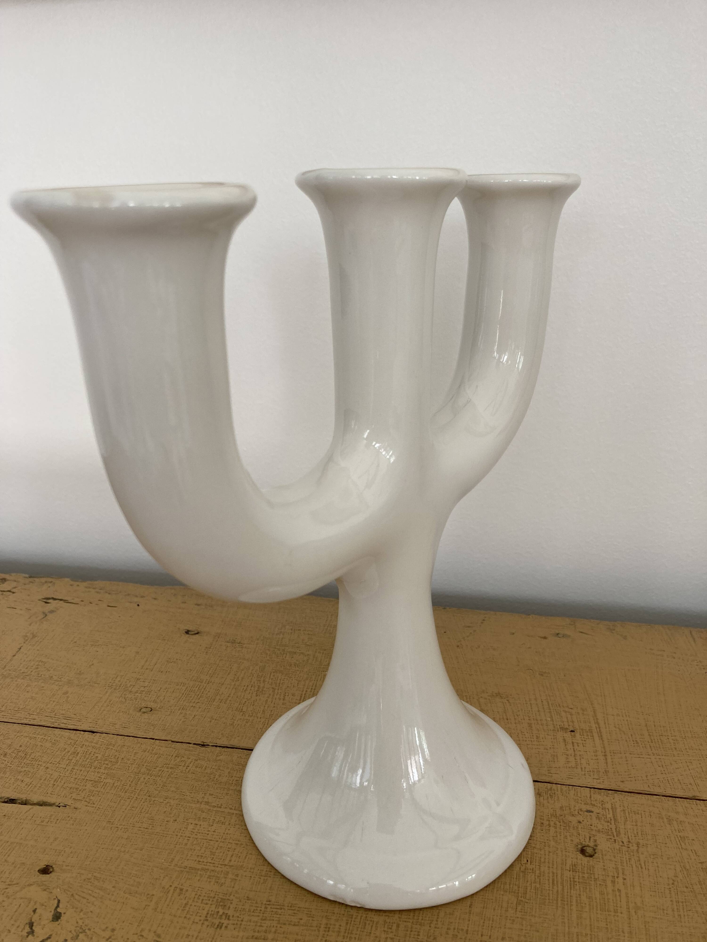 Scandinavian candlestick 3 lights white ceramic