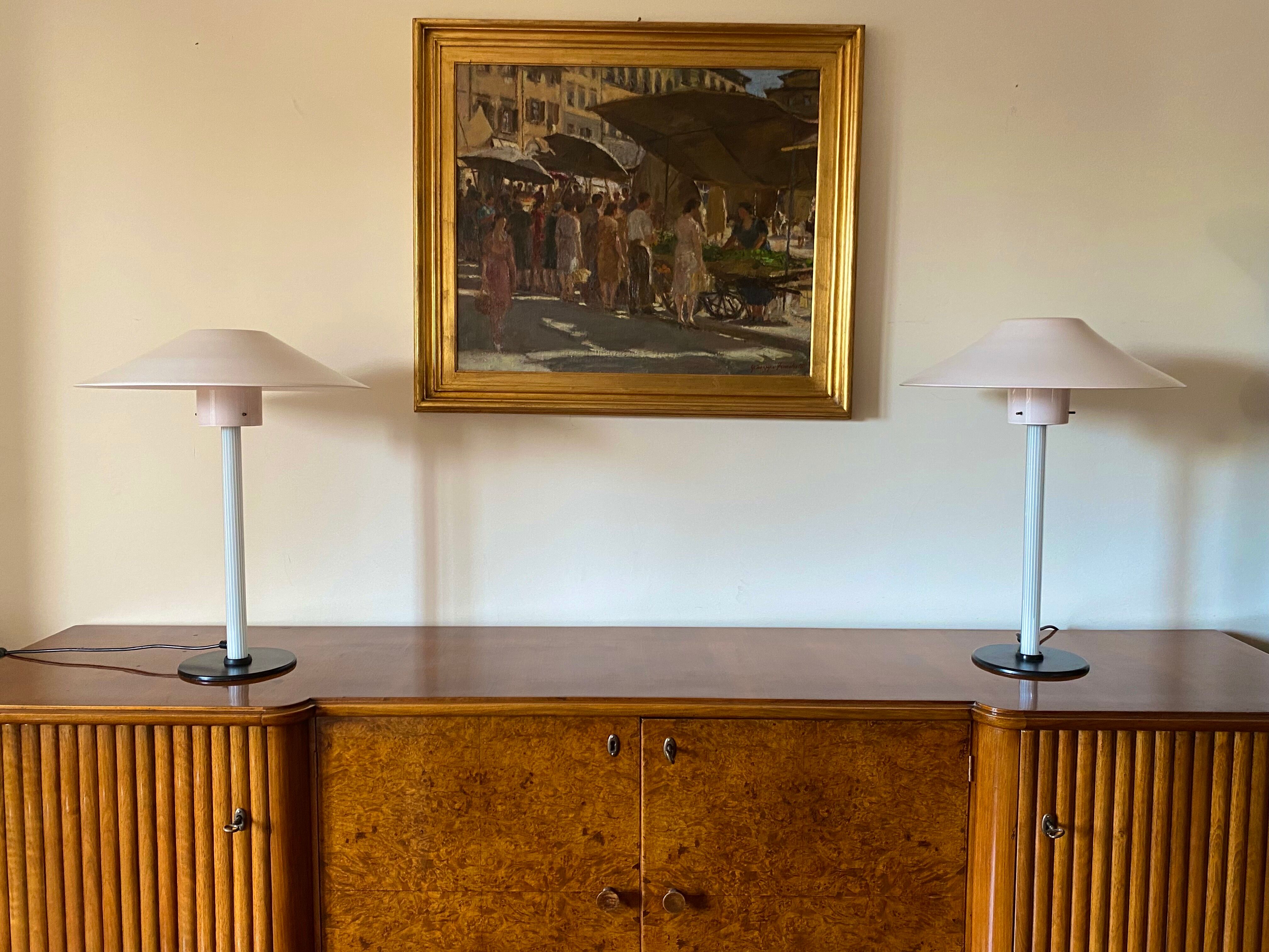 Cini Boeri, 2 Pink glass "Chiara" Table Lamp, Venini Murano, Italy, 1984