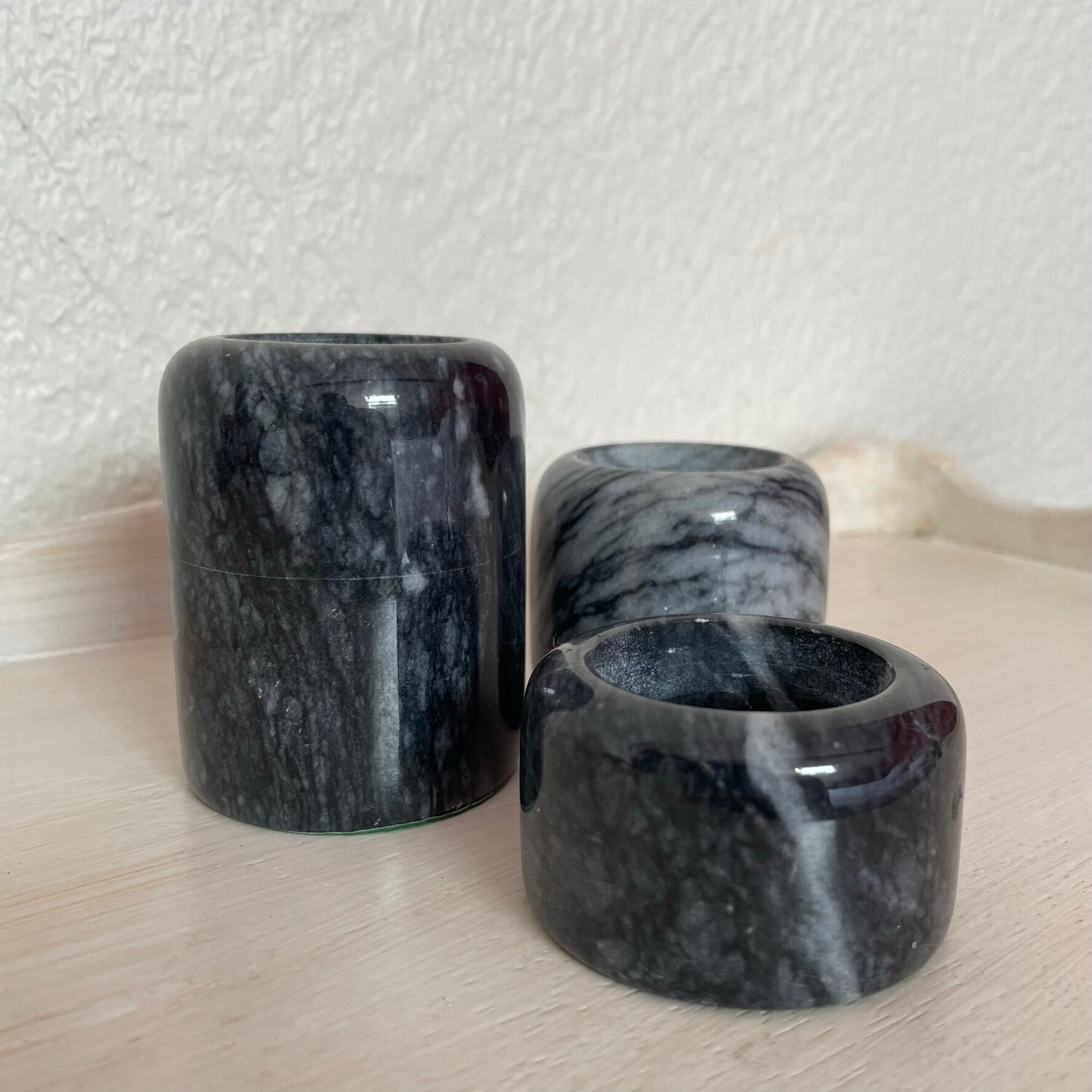 Set of 3 marble candle holders, 1980