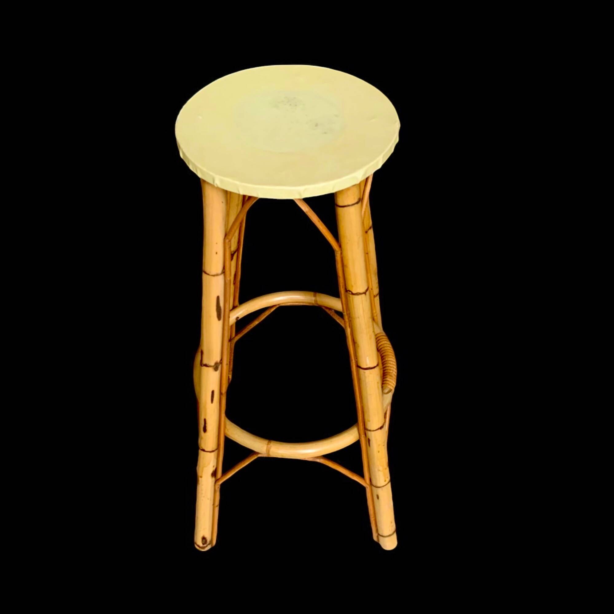 Tabouret de bar vintage en bambou et rotin