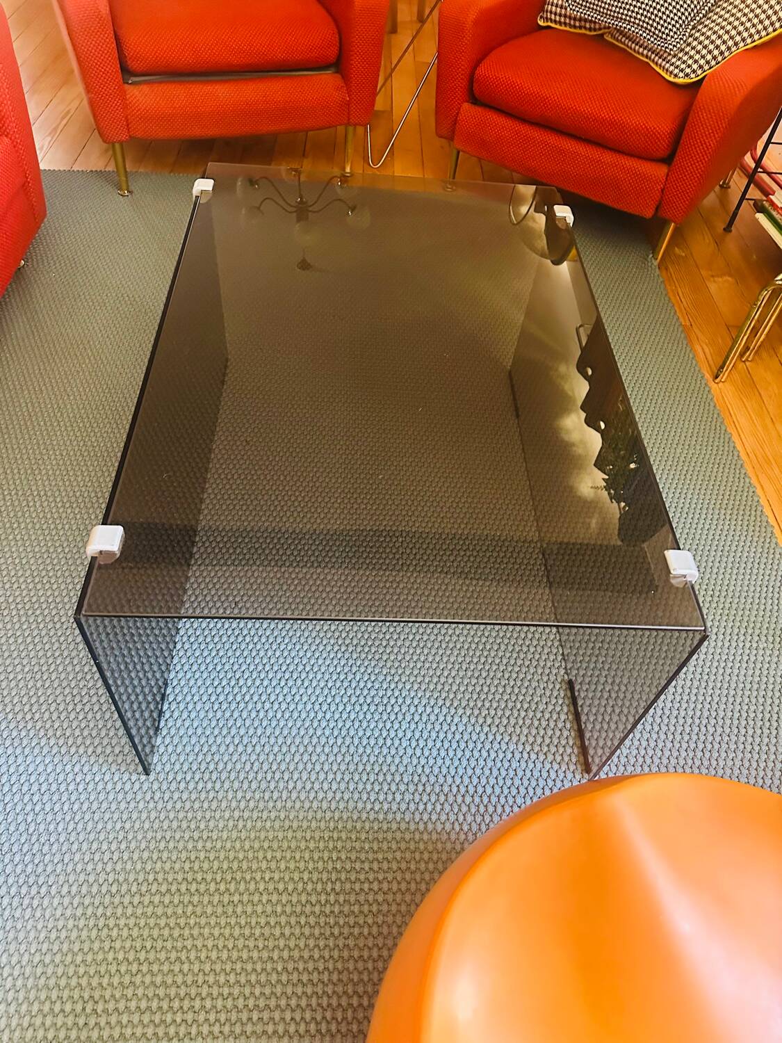 Vintage 70s smoked glass coffee table