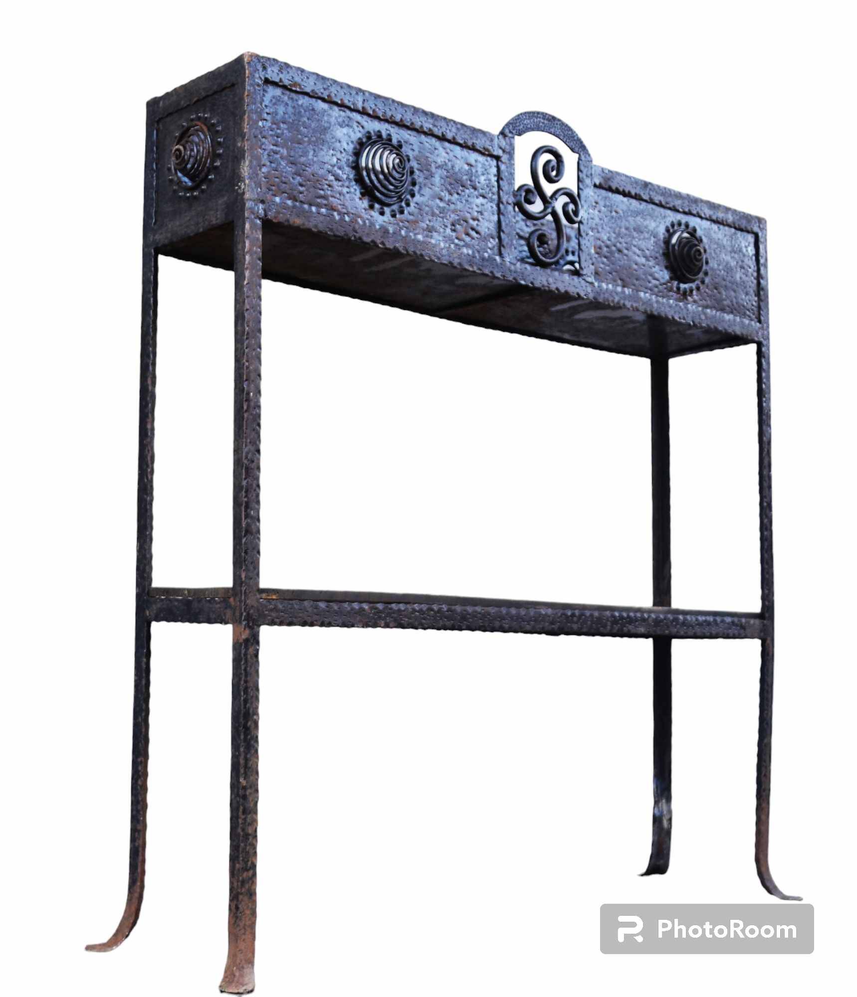 Viennese-style hammered iron flower planter holder Secession