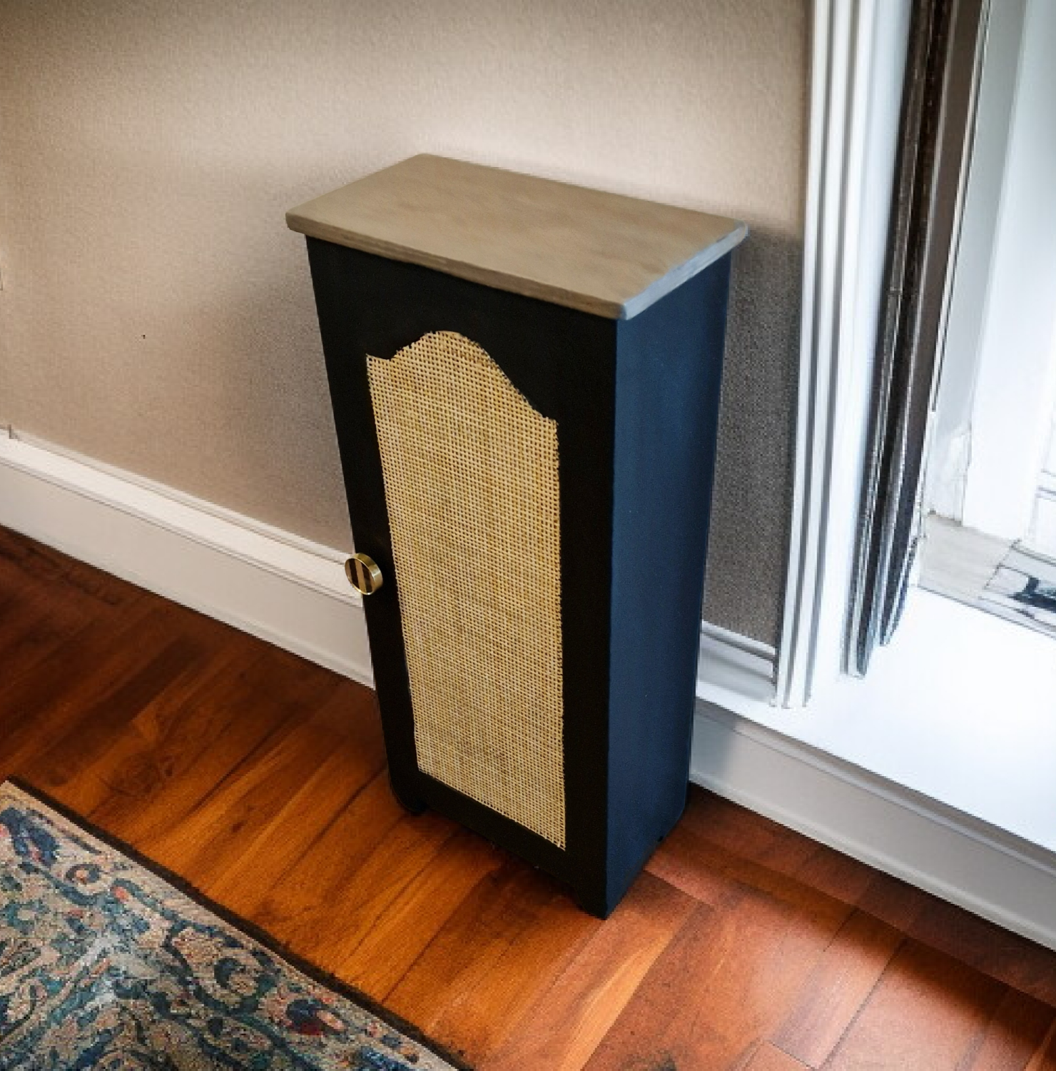 Wooden chest with caning